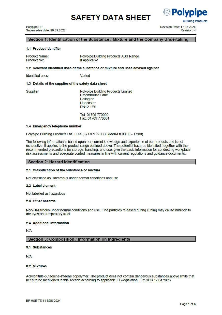 [MSDS] ABS Product Ranges | Polypipe