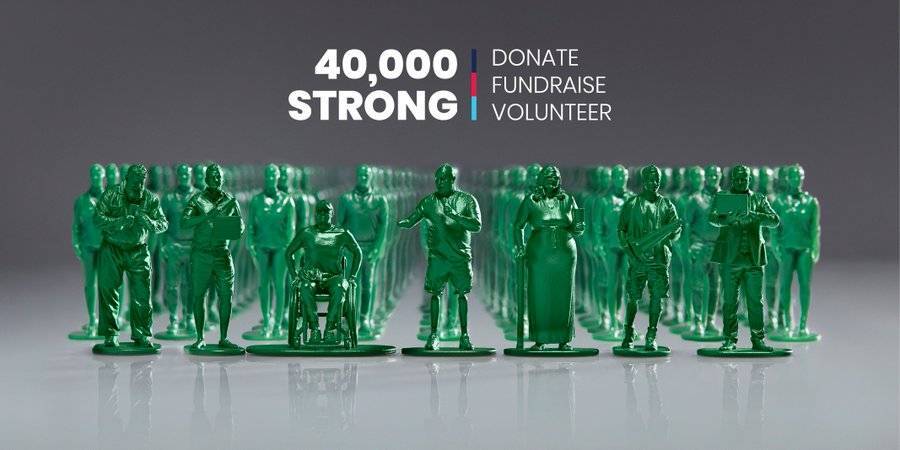 Help for Heroes 40,000 strong campaign imagery where they had 40,000 little replica army-man style men and woman figurines made to represent the 40,000 ex-servicemen and woman lacking support