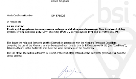 BSI EN13476 Kitemark Certificate