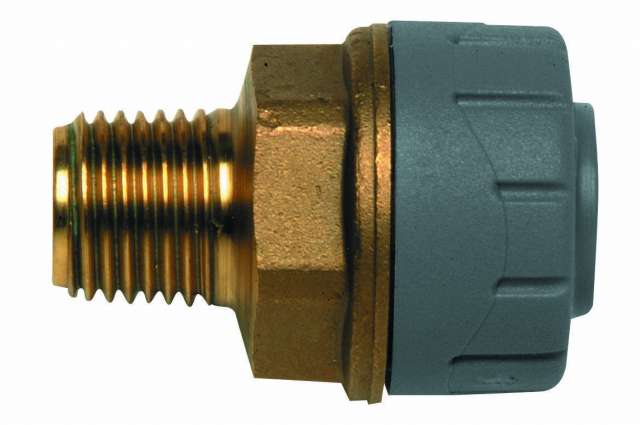 PolyPlumb 10mm x 1/4inch Male BSP Adaptor Brass