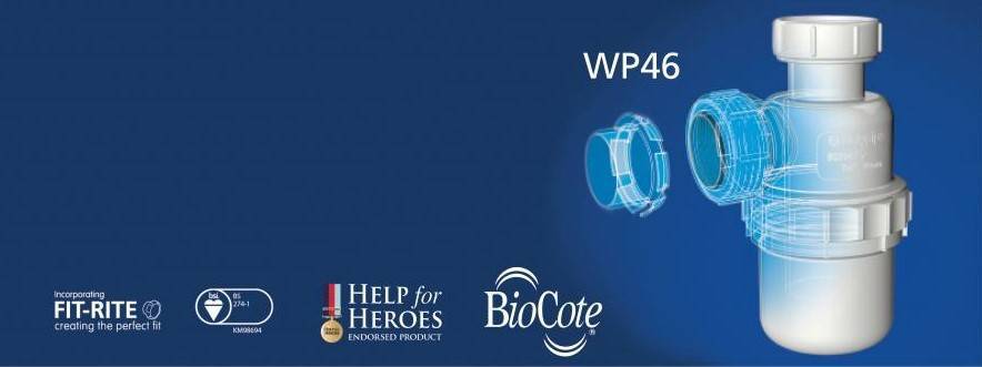 Polypipe's WP46 Bottle Trap - money from the sale of each trap is donated to Help for Heroes who are Polypipe Building Products charity partner.